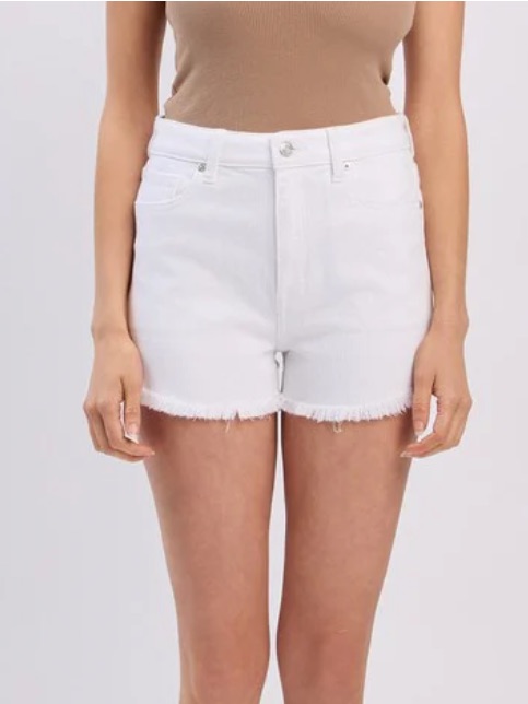 Eunina Lulu White High Rise Raw Hem Denim Shorts Xs
